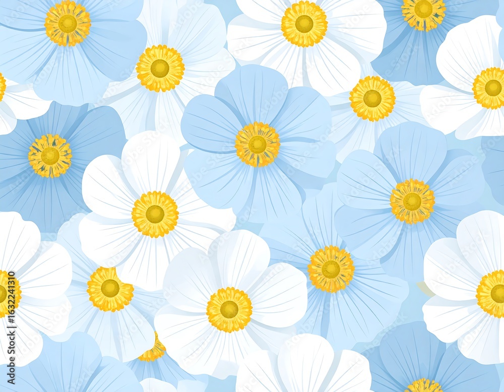 Obraz premium Light blue and white flowers pattern