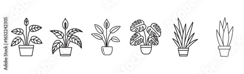 House pot plant outline collection. Plant leaf vector eps 10