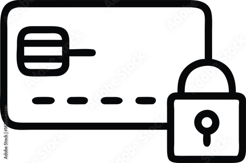 Vector art of credit card security icon with a lock symbol, representing financial protection and secure transactions