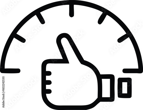 Vector art of speedometer with a thumbs up icon indicating excellent performance, isolated on white background