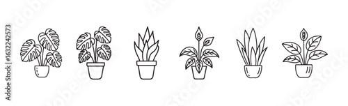 House pot plant outline collection. Plant leaf vector eps 10
