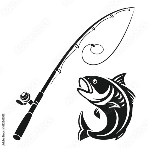 Fishing rod and leaping fish design