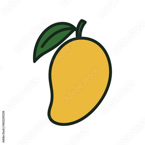 Simple vector illustration of a ripe mango fruit with a leaf.