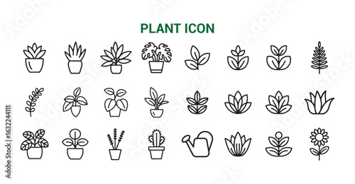 Outline plant icon collection. Plant leaf vector eps 10