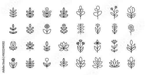 Black leafs, environment, and nature eco sign. Plant outline icon. Vector eps 10