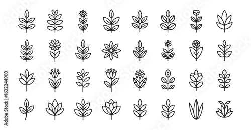 Black leafs, environment, and nature eco sign. Plant outline icon. Vector eps 10