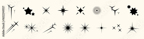 Luxury light sparkle icons with atomic and cosmic silhouettes. Brilliance and flicker effects in elegant flat layout. Perfect for high end pattern design or shining graphic packs.