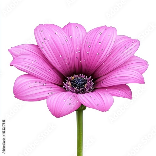 Close Up of Light Purple Flower with Water Droplets on White Background