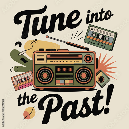 Vintage Radio and Cassette Tapes Illustration Tune into the Past Nostalgic Retro Design for Music Lovers