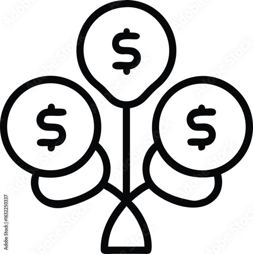 Vector art of dollar signs on balloons, representing financial growth and success, isolated on white background