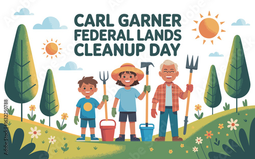 Family gardening cleanup day illustration vector