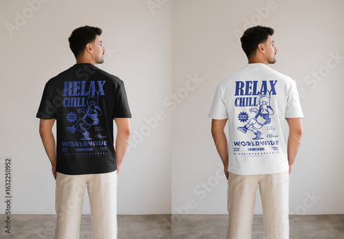Mockup Of Man Wearing Customized T-Shirt, Rear View