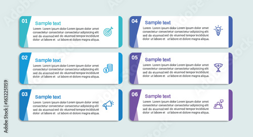 Business vector infographic design template with icons and 6 options or steps. Can be used for process diagram, presentations, workflow layout, banner, flow chart, info graph