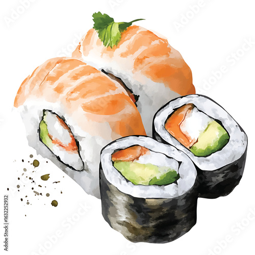 Watercolor Sushi Vector Transparent Background Japanese Food Cuisine Illustration