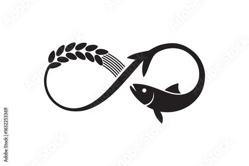 Infinity Fish and Wheat Silhouette Design Infinity Symbol with Fish Vector Art