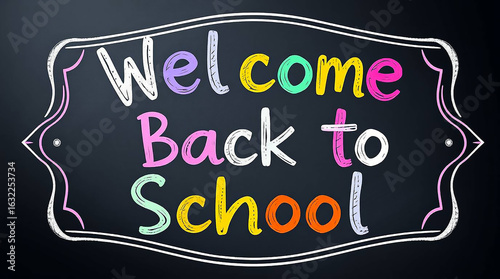 Welcome back to school message on chalkboard with colorful chalk letters