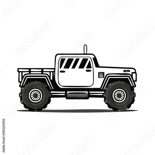 Off road pickup truck with large tires cartoon style isolated vector illustration