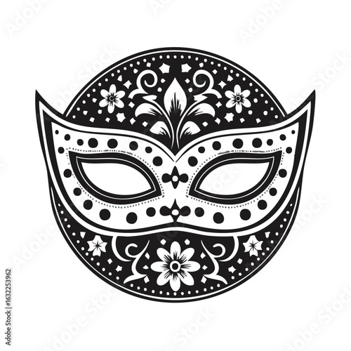 Detailed Venetian mask design with floral accents and ornate embellishments for festive celebrations.