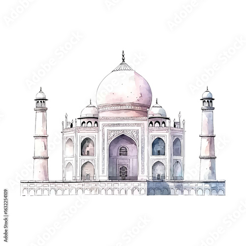 Watercolor Taj Mahal Vector Illustration on Transparent Background Design
