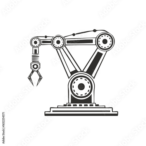 Industrial robotic arm icon with mechanical claw for factory automation and technology