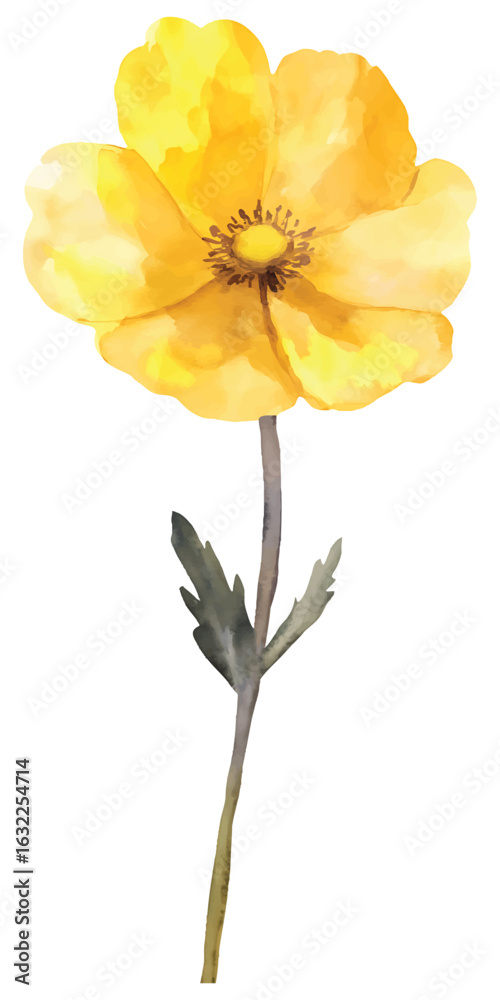 Naklejka premium Watercolor Yellow Flower Vector Illustration with Transparent Background Design Art