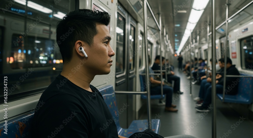 Fototapeta premium Subway rider stares thoughtfully ahead