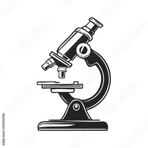 Monochrome illustration of a classic microscope for scientific research and education purposes, conveying the importance of science.