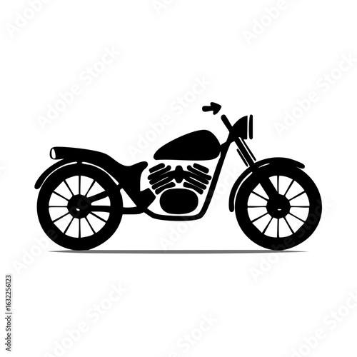 Black silhouette of a classic cruiser motorcycle vector icon side profile illustration