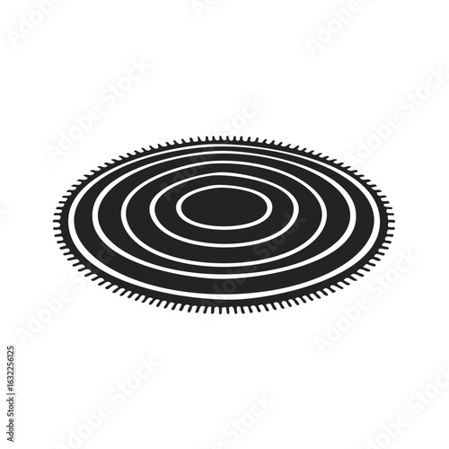 Circular fringed rug with concentric stripes pattern vector icon
