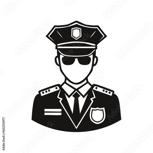 Police officer silhouette illustration in black and white