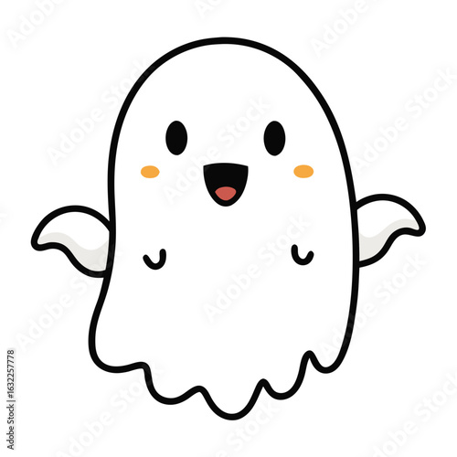 Cute happy white ghost with blush cheeks cartoon
