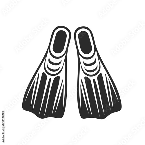Black and white vector icon of swimming flippers for diving and snorkeling