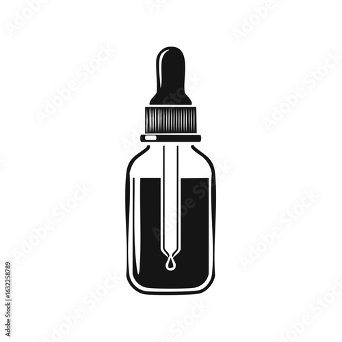 Glass dropper bottle icon with pipette and liquid vector illustration