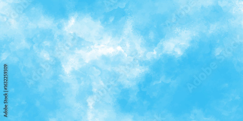 Abstract Blue watercolor sky with clouds. brush strokes on white paper background. watercolor splash template. sky nature landscape background. blue watercolor splash stroke of cloudy sky.	