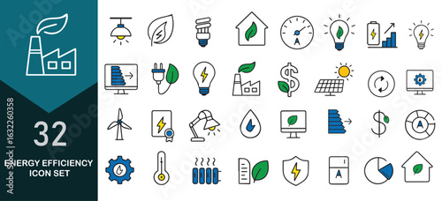 Energy Efficiency Line Editable Icons set. icon and design vector illustration