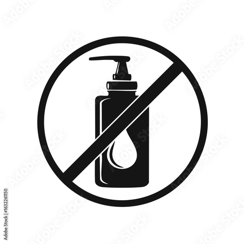 No liquid soap dispenser icon with a droplet symbol inside a prohibition sign
