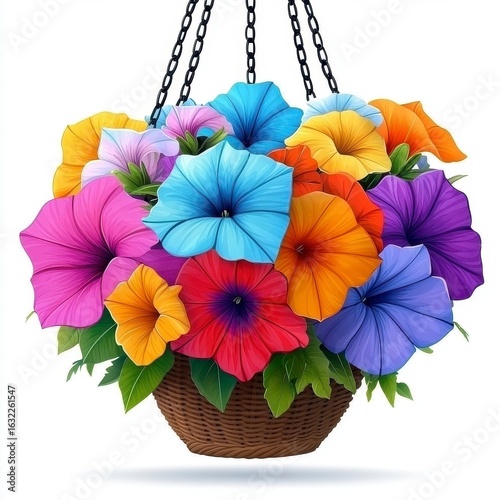 Colorful Petunia Hanging Basket Illustration