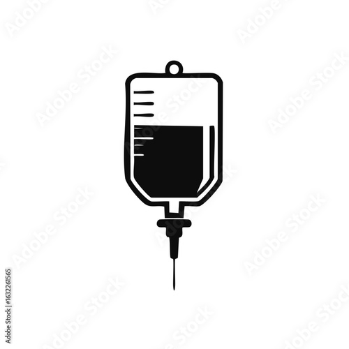 IV Drip Infusion Black Silhouette for Medicine Healthcare or Hospital Treatment