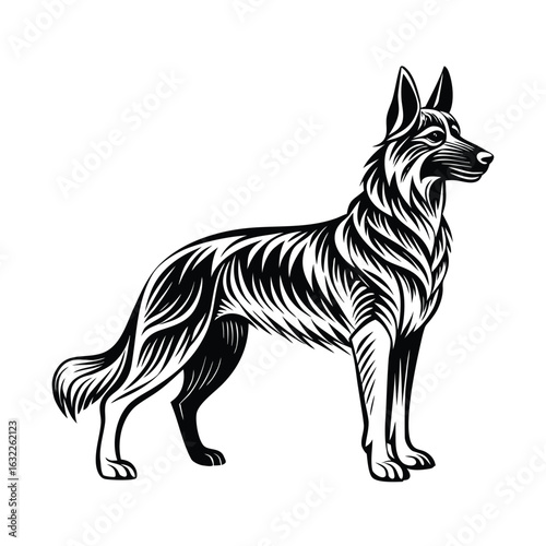 Stylized German Shepherd dog with flowing lines canine