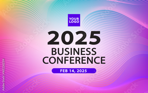 Elegant business event template with a soft pastel gradient and flowing linear wave pattern. Perfect for wellness summits or corporate presentations.
