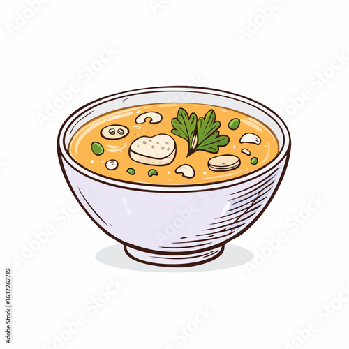 drawn soup icon in doodle style. Mark point icon design collection for food design element
