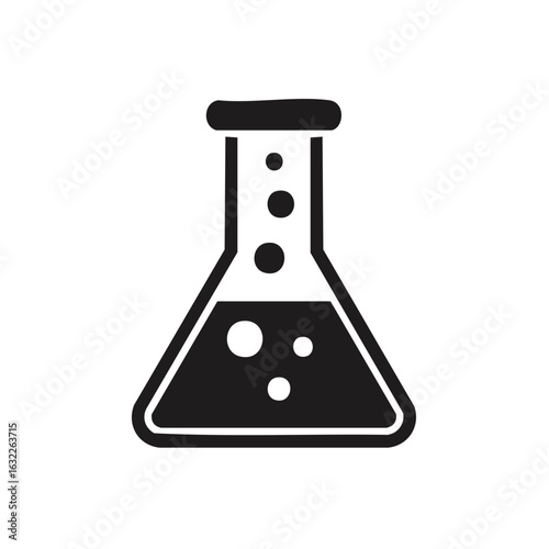 Black and White Vector Illustration of a Laboratory Erlenmeyer Flask