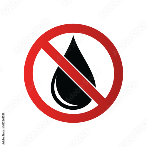 Forbidden liquid drop symbol warning icon indicating no water or fluid allowed