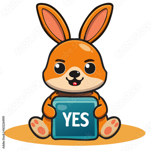 알파벳 글자판을 들고 있는 YES 토끼