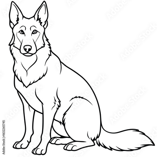 Line drawing of a German Shepherd dog sitting front view