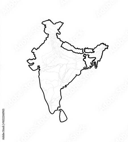 Simple black outline map of India, with internal divisions