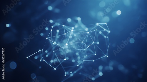Abstract glowing network of connections and particles in a blue digital space