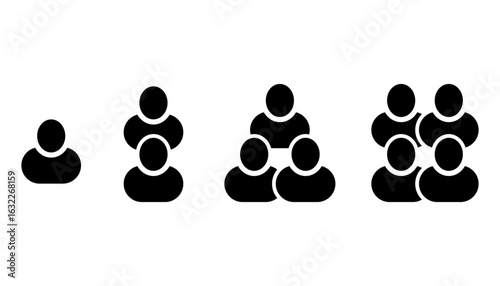 people social persons network group icons. small, medium and large business contacts web system symbol set. transparent png and vector illustration.