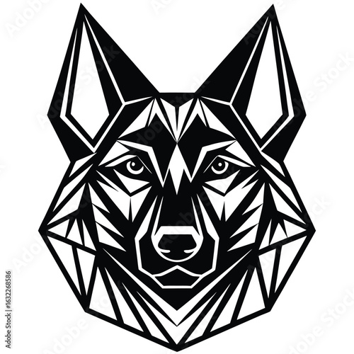 Detailed geometric black and white German Shepherd face