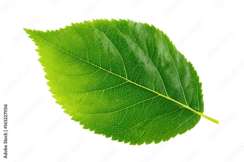 Obraz premium Close-up of a single vibrant green leaf